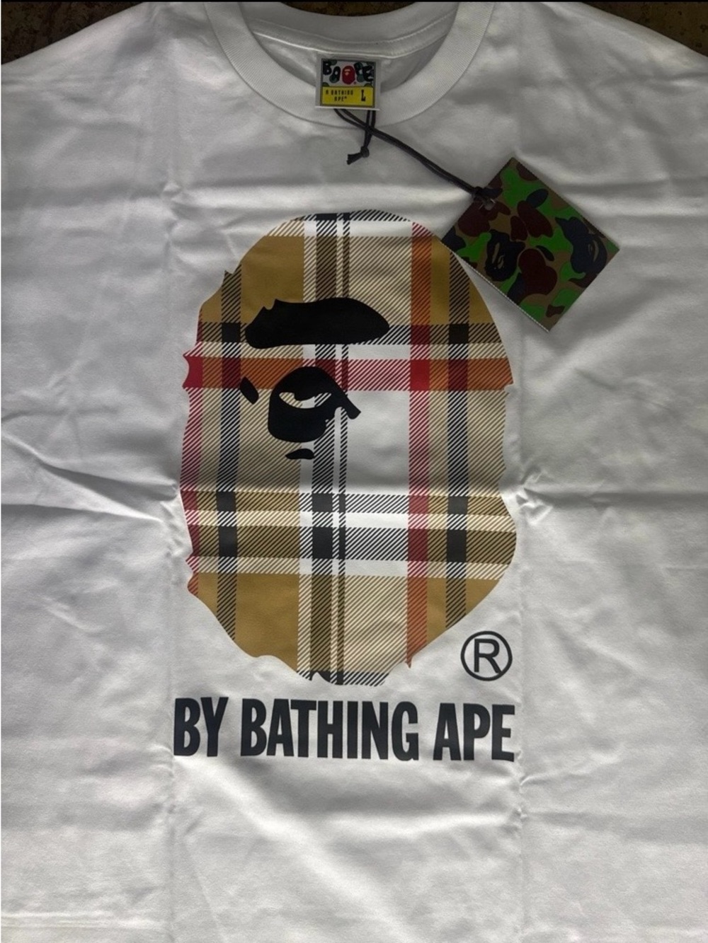 BurBape! White tee From A Bathing Ape And Burberry Collaboration - Size Large